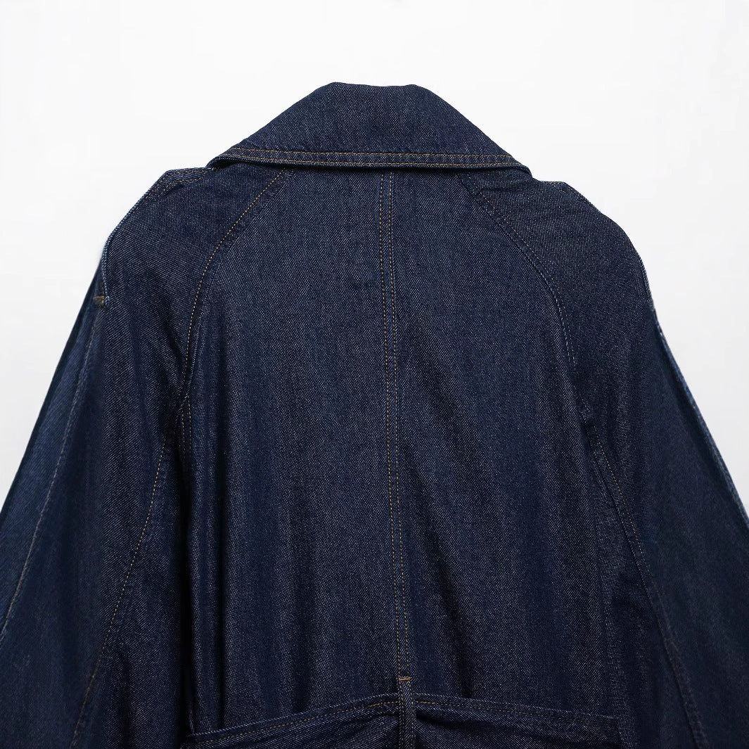 Dames denim windjack met lange mouwen en ceintuur