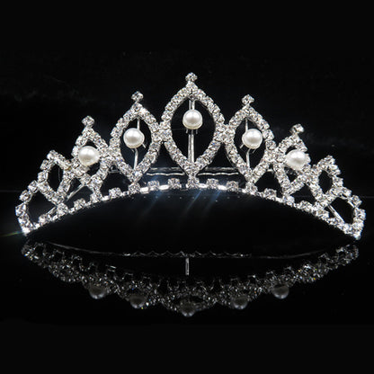 Bruidshaarkam decoratieve tiara-kroon met strass en parels