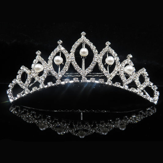 Bruidshaarkam decoratieve tiara-kroon met strass en parels