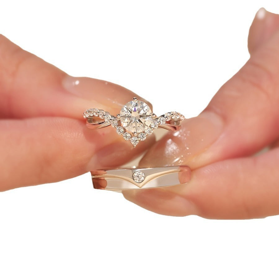 Open S925 Zilveren Moissanite High Sense Ringenset