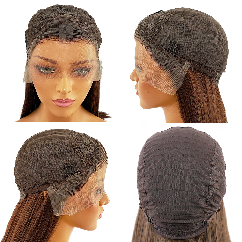 Synthetische lace wig in piano kleur en body wave krullen