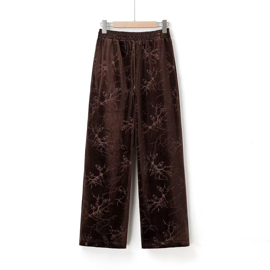 Casual geborduurde fluwelen broek met rechte pijpen en trekkoord