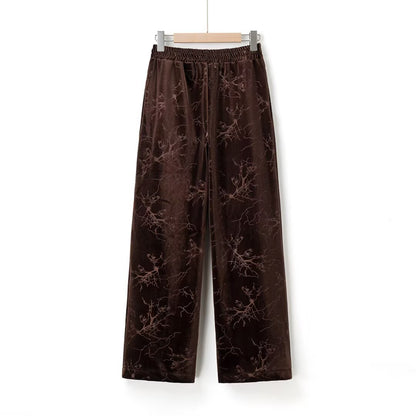 Casual geborduurde fluwelen broek met rechte pijpen en trekkoord