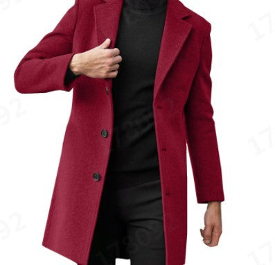 Men Slim Fit Cotton Blend Mid-Length Lapel Coat