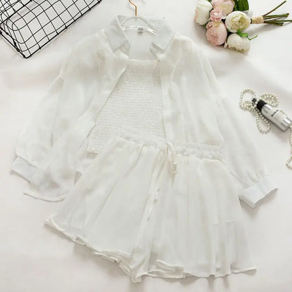 Three piece suspender top sun protection top chiffon jacket for women