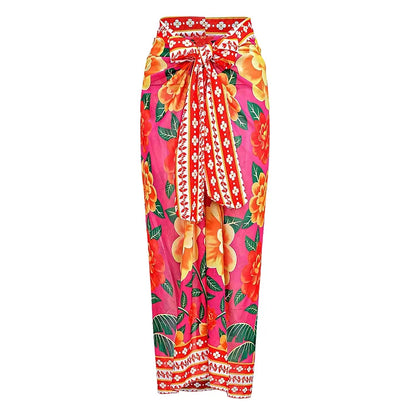 New Retro Flower Printed Ruffled One Piece Swimsuit and Skirt Summer Swimwear  Women  Beachwear Bathing Suit