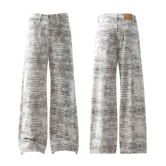 Retro bootcut denim jeans met slangenprint unisex