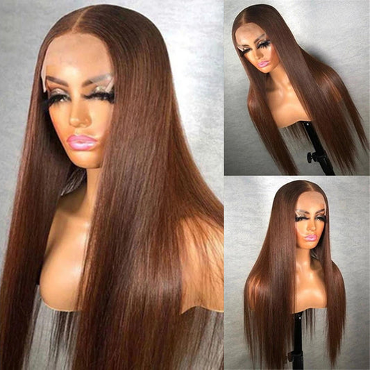 Straight Brown Lace Human Hair Wig Chocolate Color