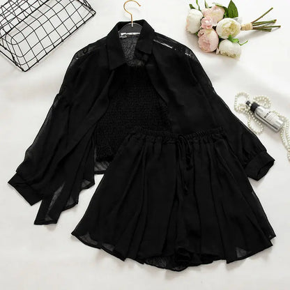 Three piece suspender top sun protection top chiffon jacket for women