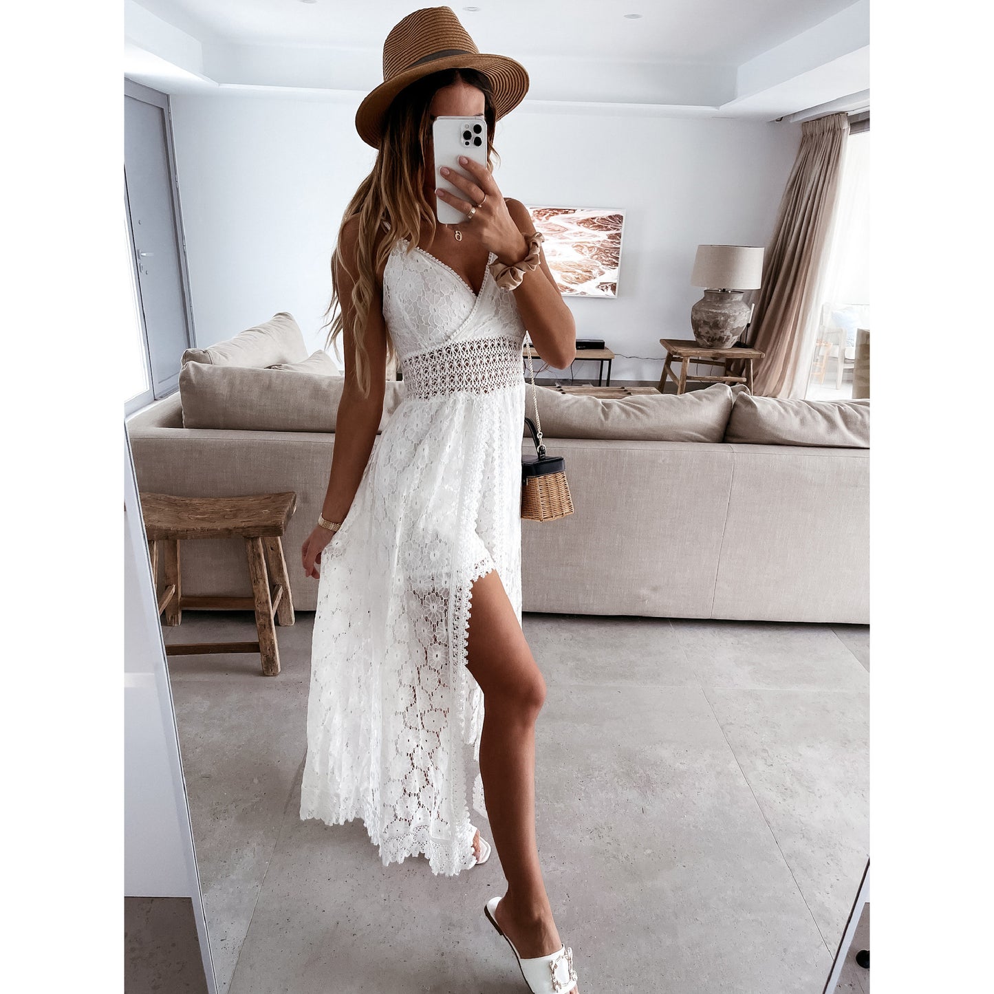 Sexy Strap Splicing Casual Jumpsuit INS Home Vacation Hollow-out Jumpsuit