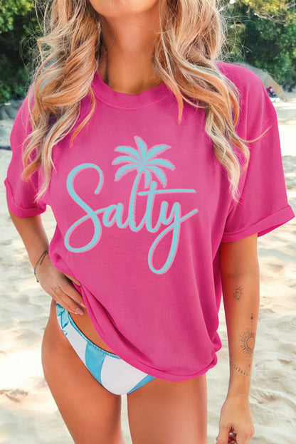 Roze rood T-shirt met print van een zoutige palmboom