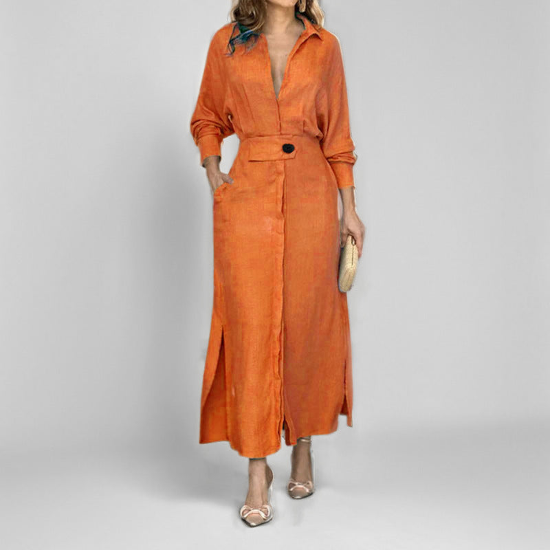Elegant Tie-Waist Long Sleeve Dress