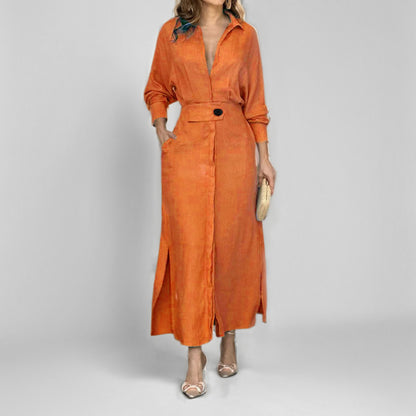 Elegant Tie-Waist Long Sleeve Dress
