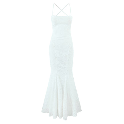 Summer European and American style fashionable waist cinching strap fish tail slimming dress for women