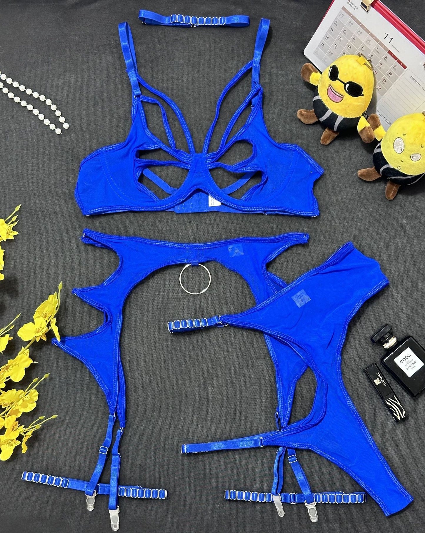 Sexy Hollow Mesh Lingerie Set with Steel Ring