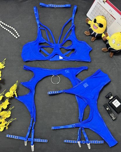 Sexy Hollow Mesh Lingerie Set with Steel Ring