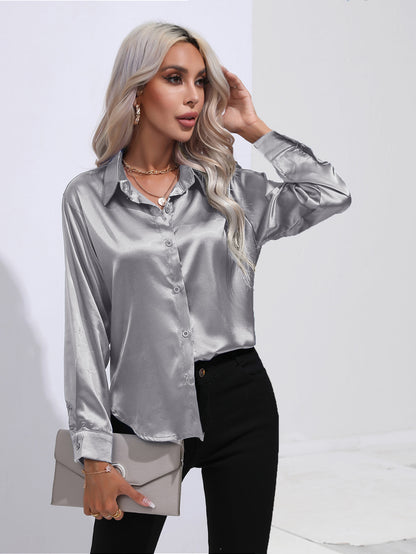 Womens Long Sleeve Satin Shirt