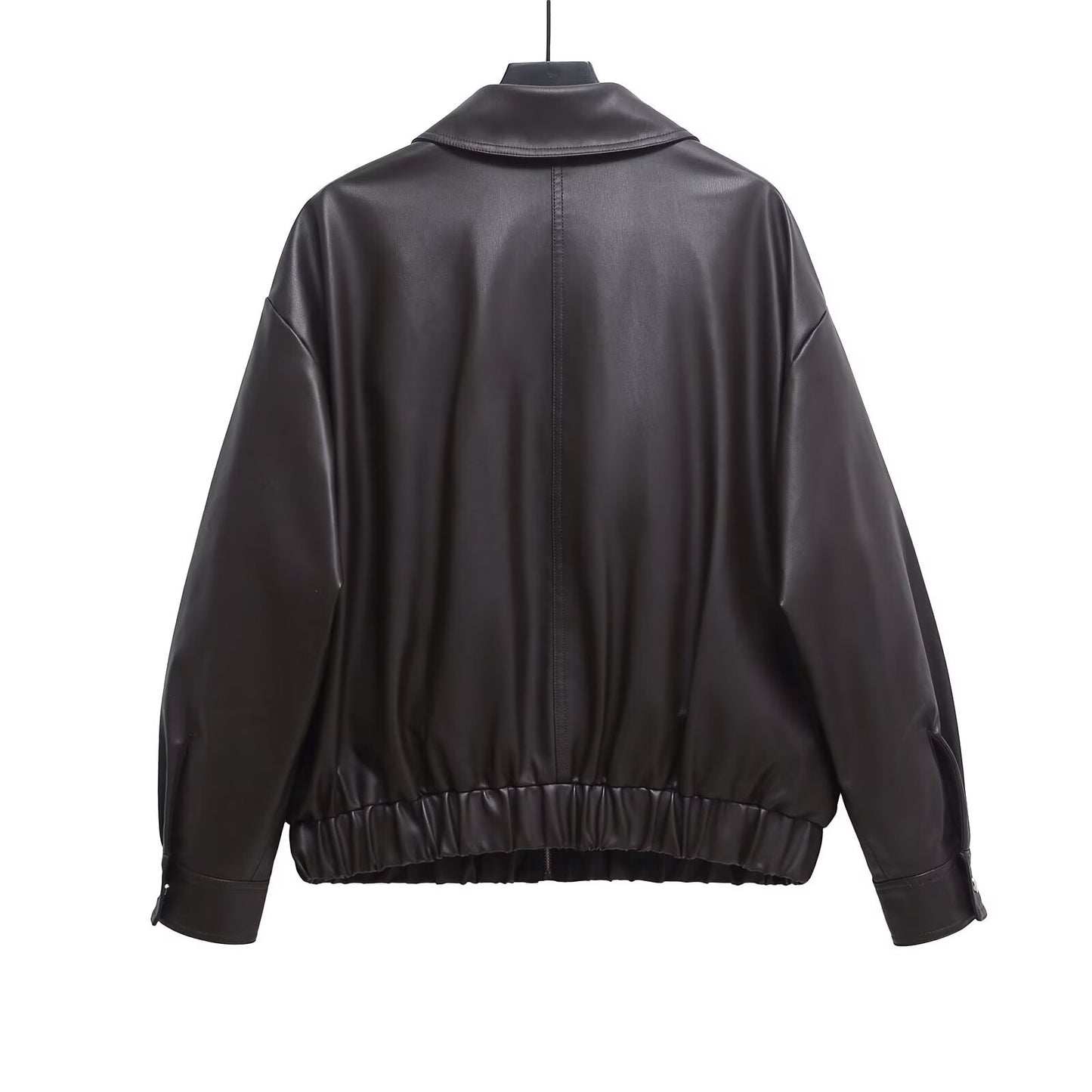 PU-leren jack met ritssluiting zakken en elastische taille