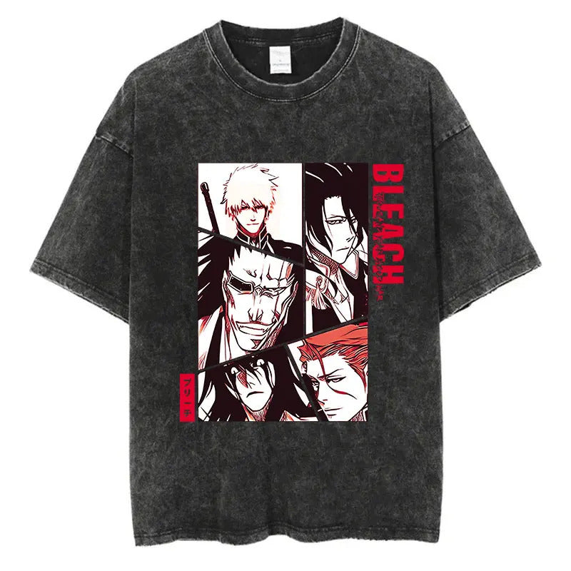 Anime Printed T-Shirt Summer Cotton Washed Vintage Short Sleeve