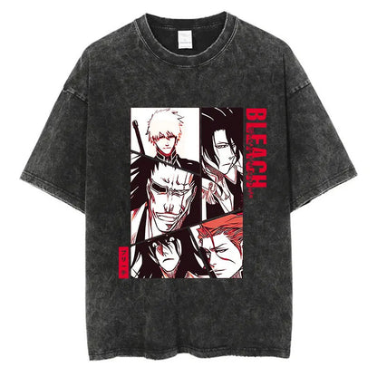 Anime Printed T-Shirt Summer Cotton Washed Vintage Short Sleeve