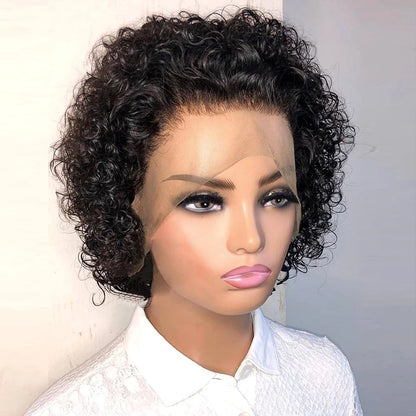 Korte pixie-stijl lace wig gemaakt van echt mensenhaar