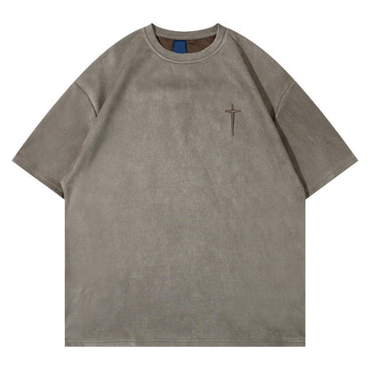 Basic Suede Solid Color Short Sleeve T-Shirt Summer Loose
