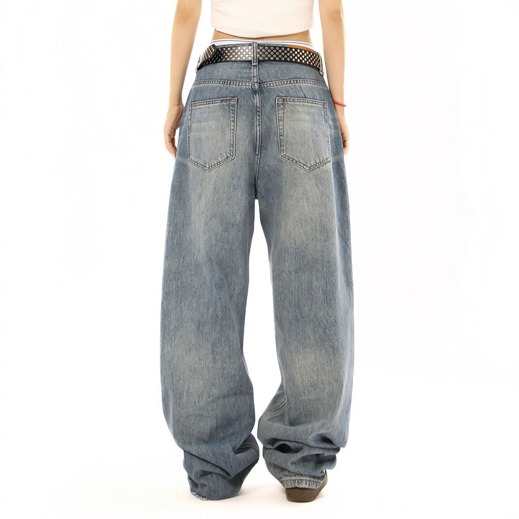 Gekraste denim jeans stoer design met vierkante studs