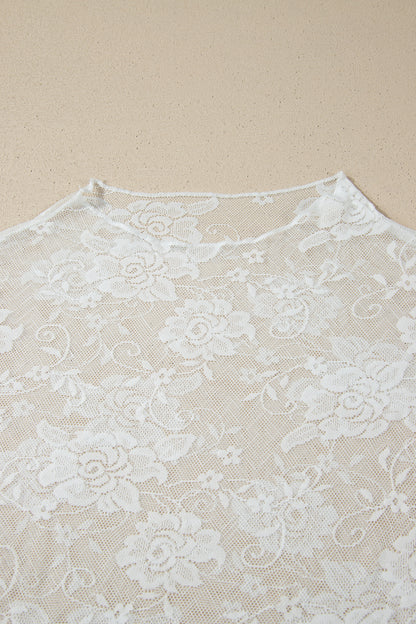 Top met lange mouwen en bloemenprint van mesh in grote maten