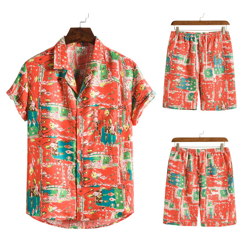 Hawaiian Series Strand Stijl Korte Mouw Shirt Strandbroek Tweedelig Set