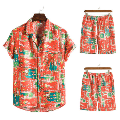 Hawaiian Series Strand Stijl Korte Mouw Shirt Strandbroek Tweedelig Set