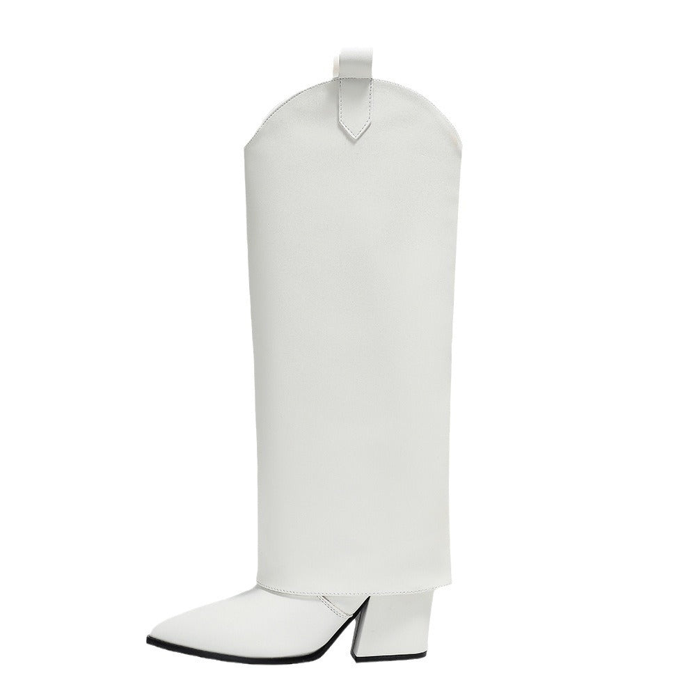 Western PU Puntige Chunky Heel Pantyhose Laarzen