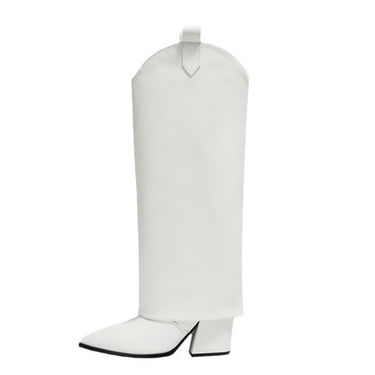 Western PU Puntige Chunky Heel Pantyhose Laarzen