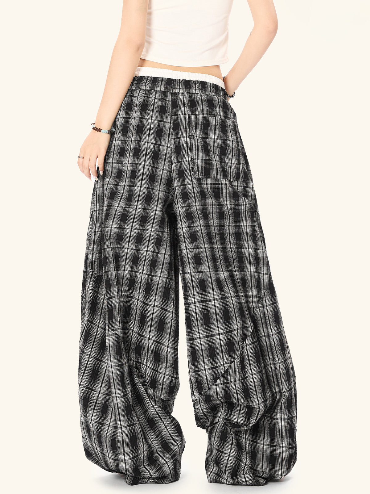 Black White Plaid High Waist Straight Leg Pants