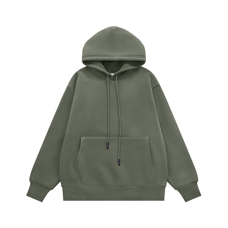 Men Solid Color Fleece Hooded Sweatshirt 350g Heavyweight Pullover