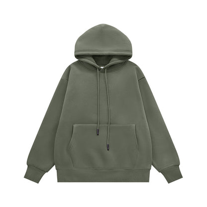 Men Solid Color Fleece Hooded Sweatshirt 350g Heavyweight Pullover