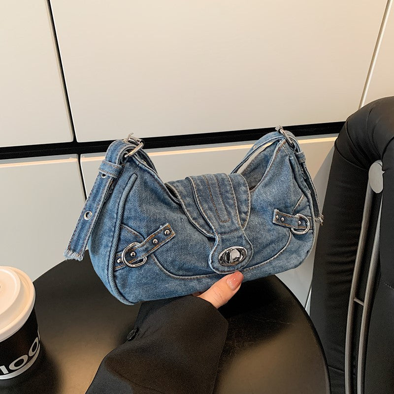 Retro denim material underarm bag, fashionable single-shoulder crossbody bag