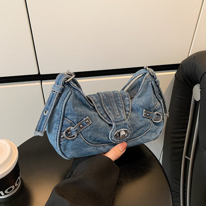 Retro denim material underarm bag, fashionable single-shoulder crossbody bag