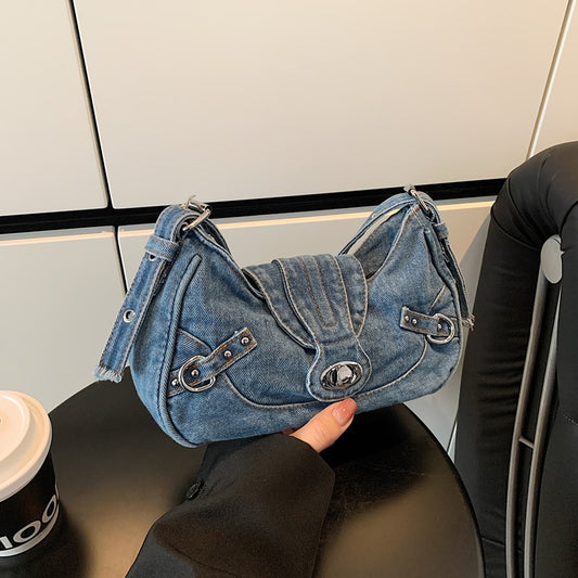 Retro denim material underarm bag, fashionable single-shoulder crossbody bag