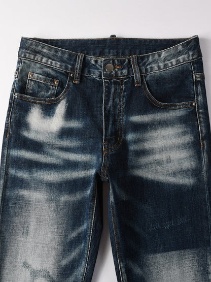 Washed slim fit denim jeans met smalle pijpen voor heren
