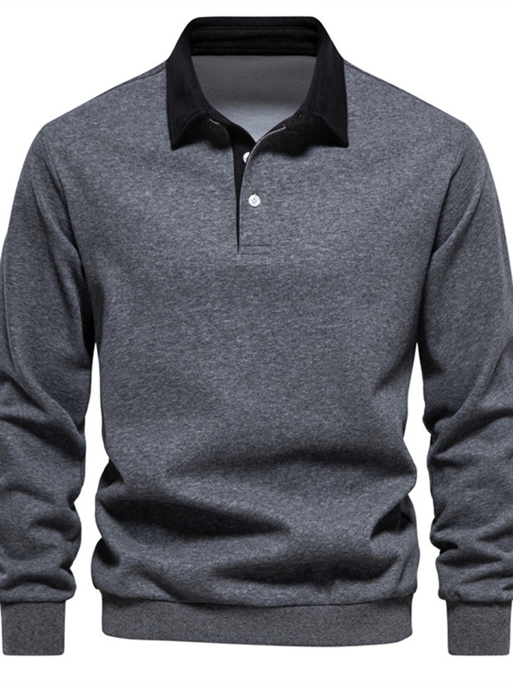 Polo T-shirt voor heren met lange mouwen kraag en knoop of ritssluiting