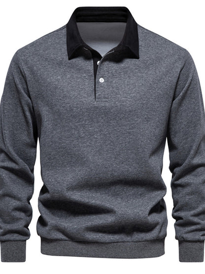 Polo T-shirt voor heren met lange mouwen kraag en knoop of ritssluiting