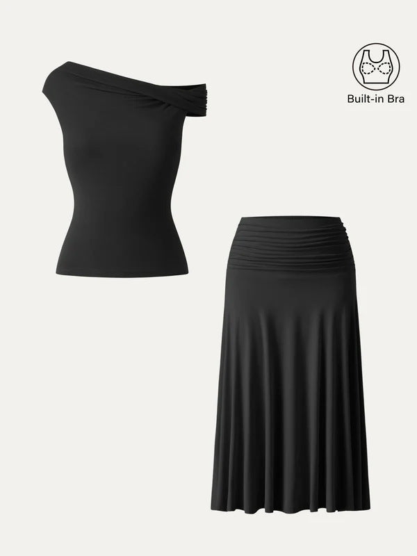 Off-shoulder slim fit rokset met ingebouwde vulling