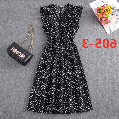 Dress summer polka dot chiffon skirt European and American loose and versatile mid-length skirt