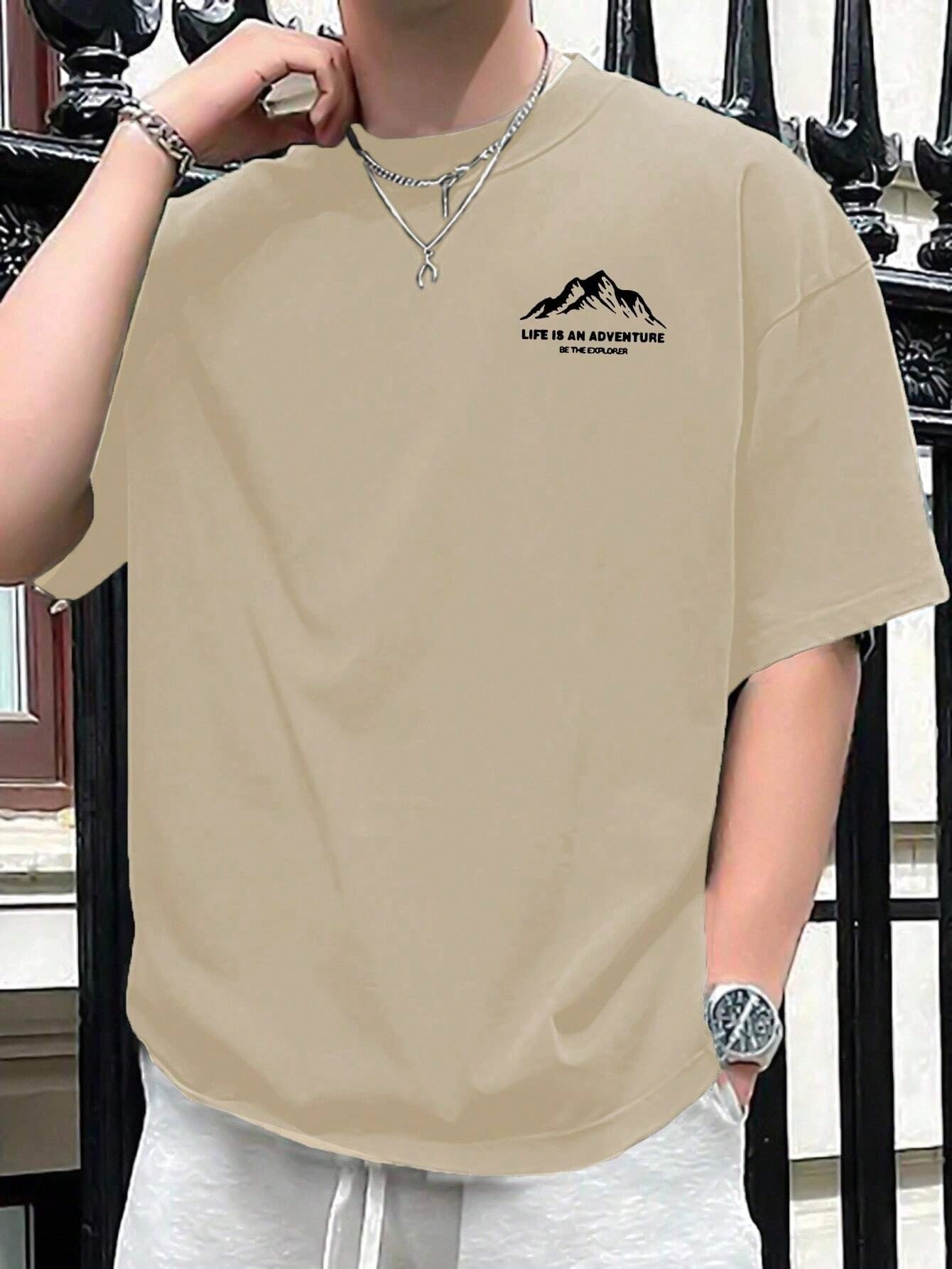 Summer men's  pure cotton casual loose plus size Letter And