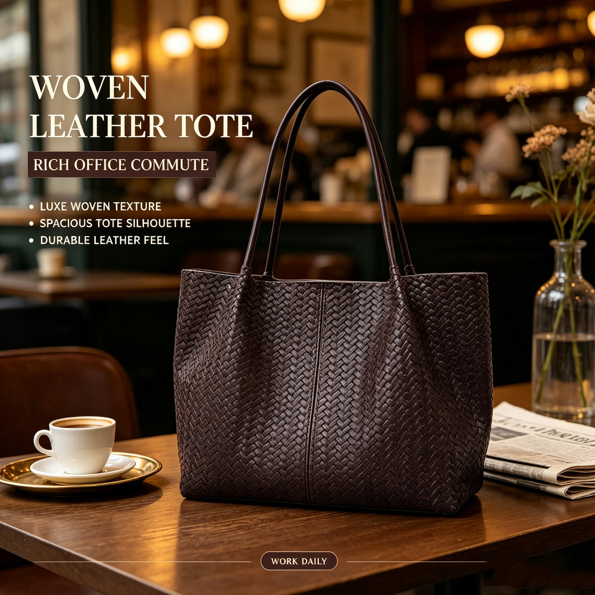 Cross-border 2026 New Autumn Niche Simple Woven Shoulder Handbag for Women, Daily Casual Large Capacity Tote Bag
