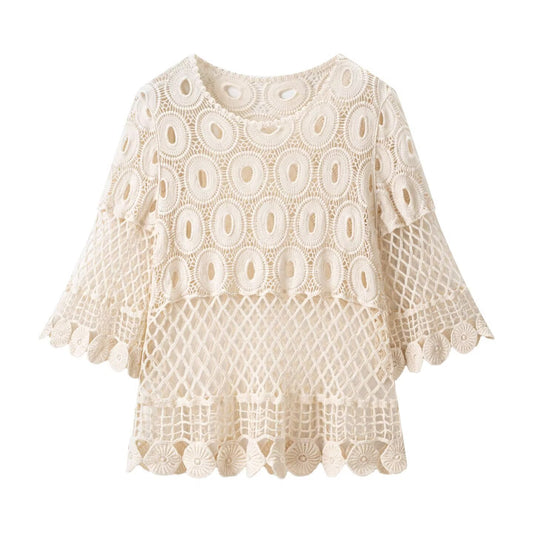 Summer crochet hollow lace top