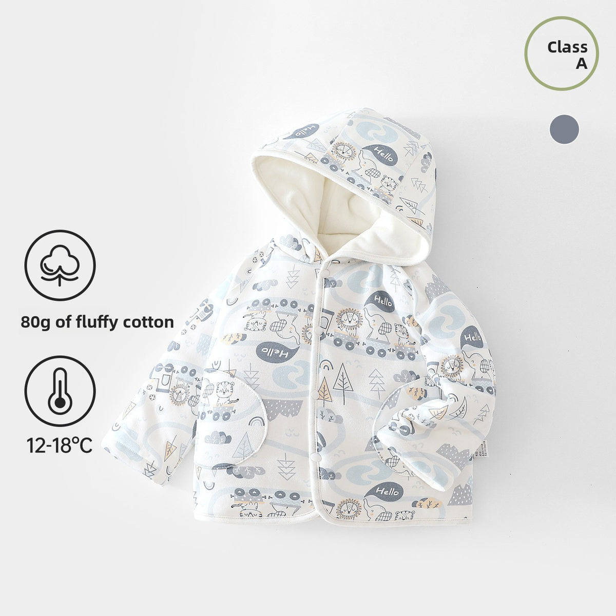 Baby Hooded Jacket 100% Cotton Quilted Warm Cartoon Coat for Toddlers