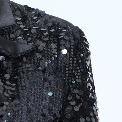 Lange Mouw Pailletten Blazer Met Veren Manchetten