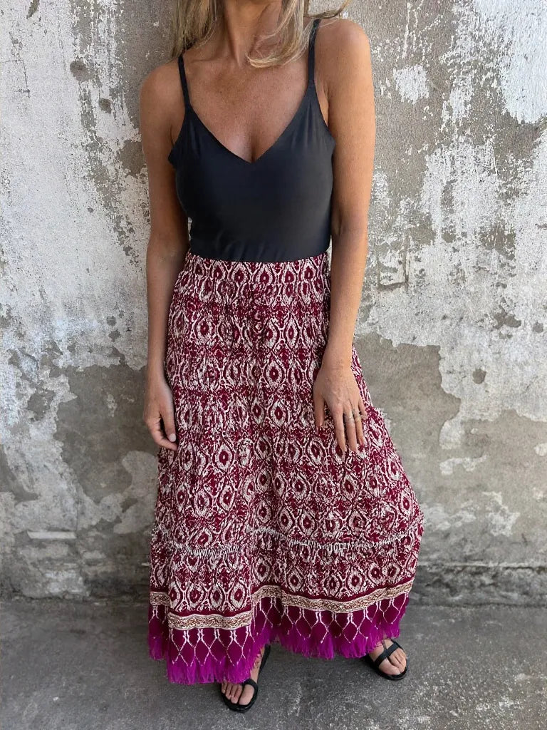 Ruffled Printed Maxi Skirt