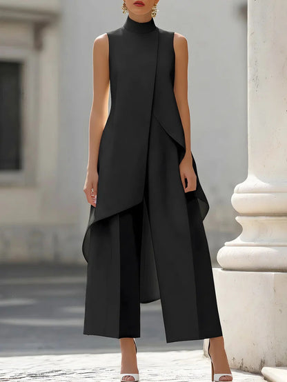 Womens High-Neck Sleeveless Wide-Leg Pants Set